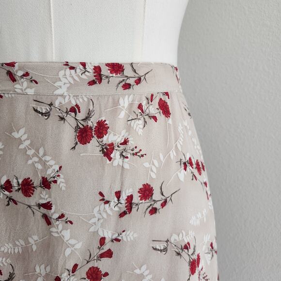 Vintage 90s Ann Tjian for Kenar Rayon Floral Mini Skirt Lined Beige Red 8 - Picture 2 of 8